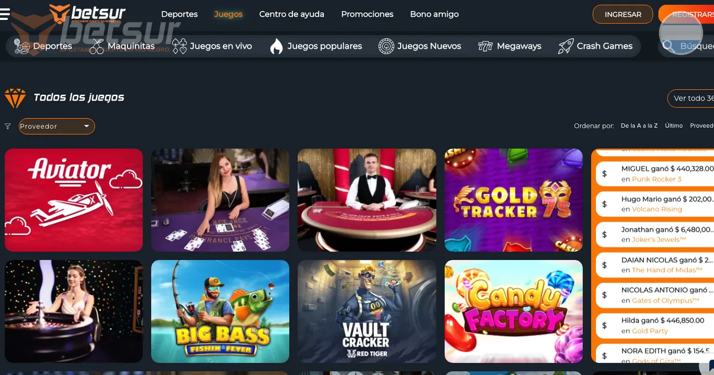 Betsur jackpot games